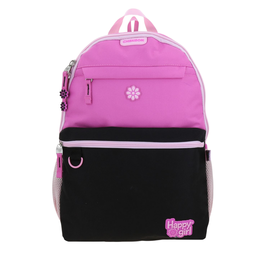 Mochila escolar para niña Happy Girl negra con bolsillos prácticos