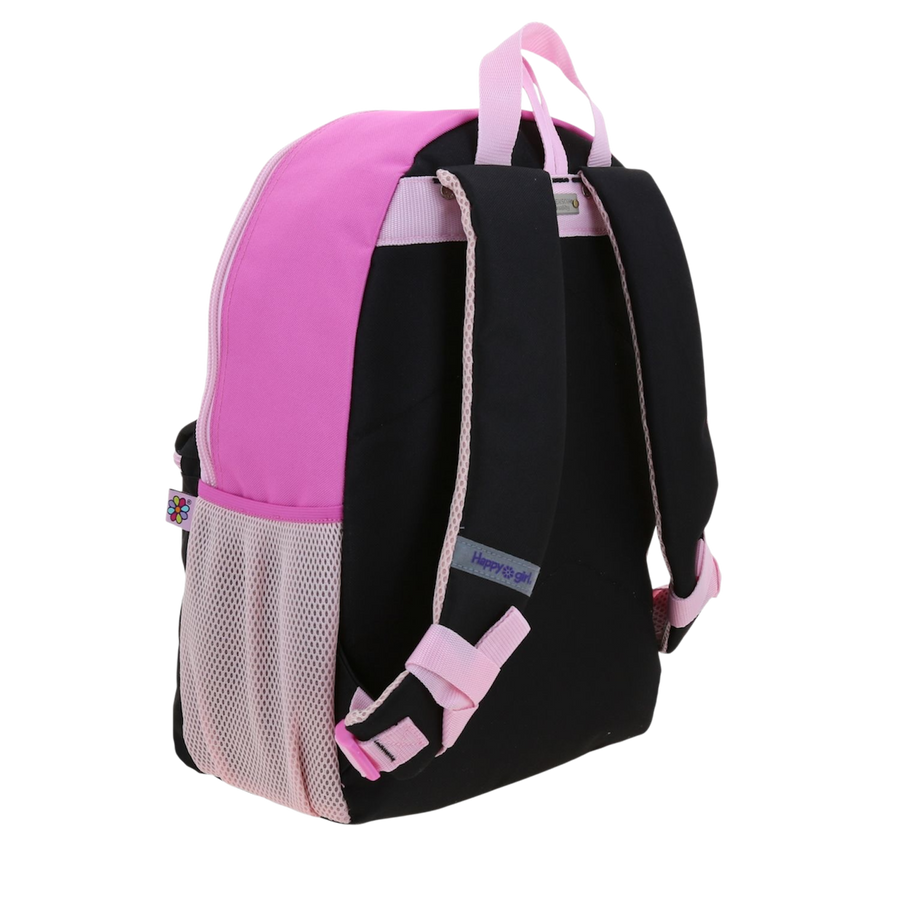 Mochila escolar para niña Happy Girl negra con bolsillos prácticos
