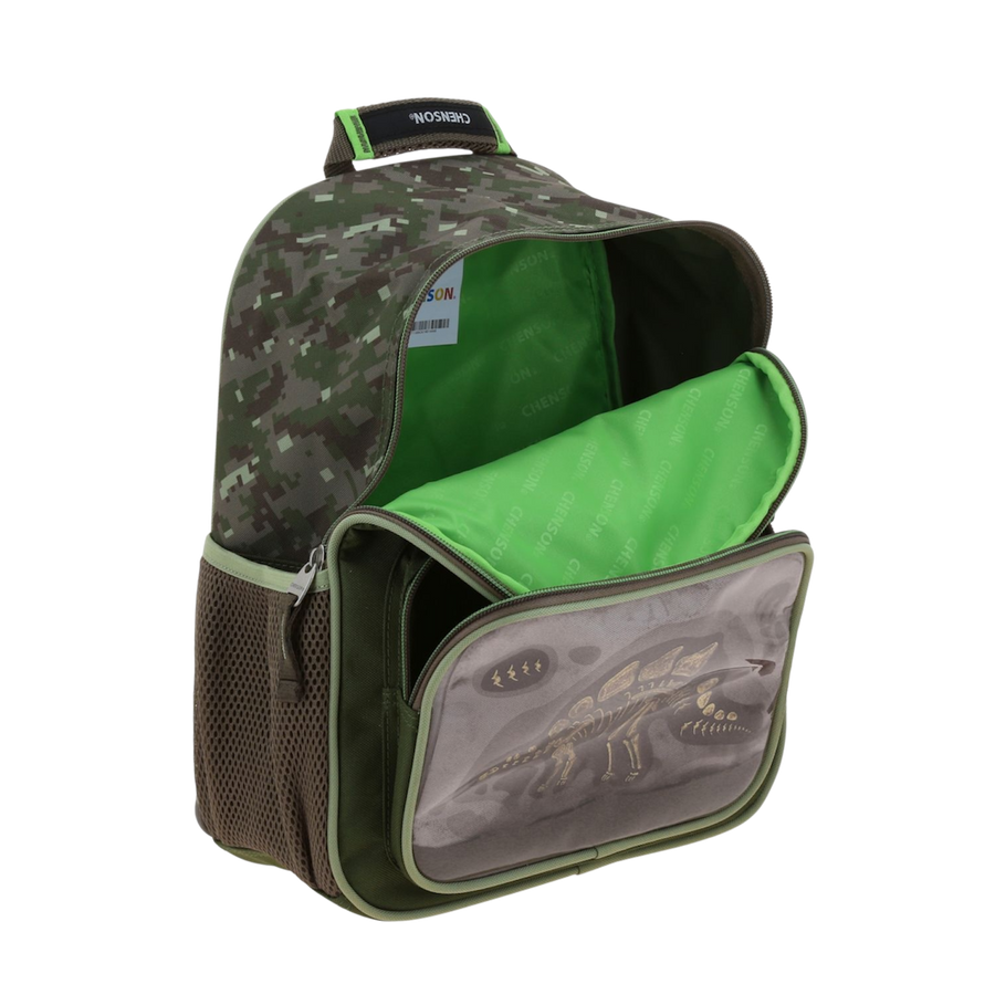 Mochila Dinosaurio Verde Seco 25x30x13 cm Escolar